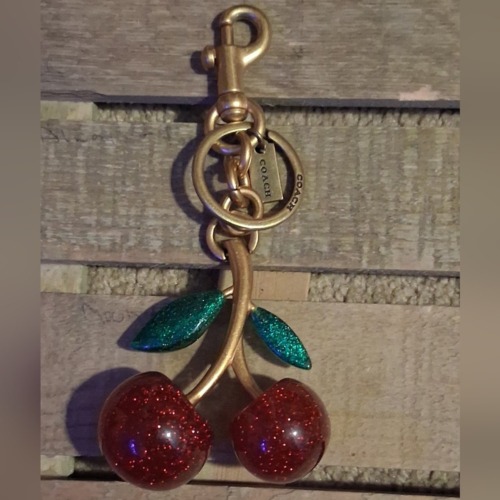 COACH CHERRY GLITTER BAG CHARM/ KEYCHAIN.
